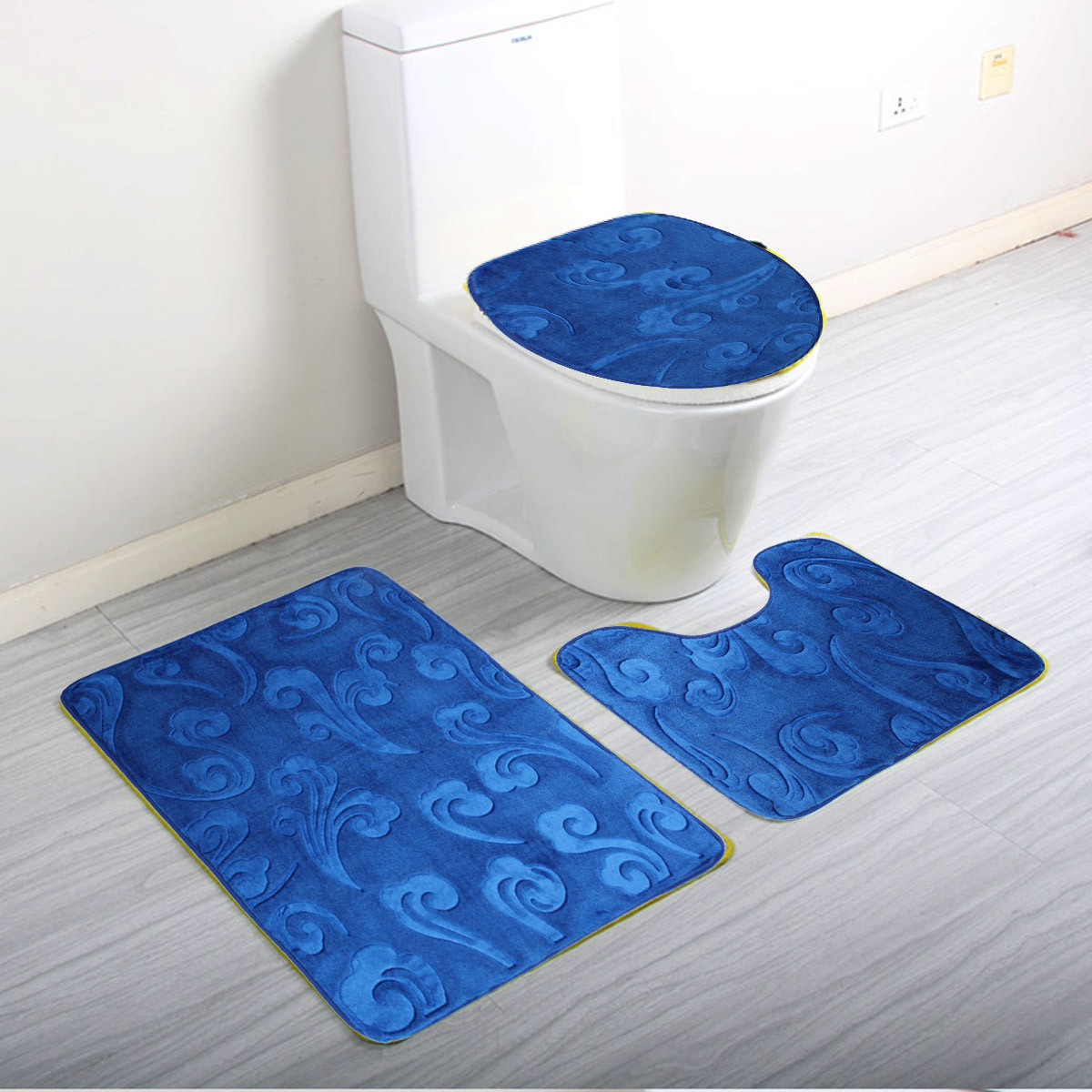 3 Pieces Non-slip Soft Bath Pedestal Mat Toilet Lid Carpet Bathroom Rug Washable 