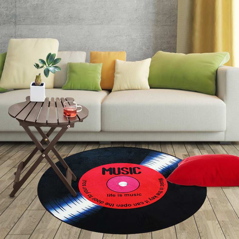 Non-Slip Retro Round Record Coaster Printing Soft Floor Mat Carpet Room Area Rug