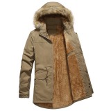 Mens Winter Hooded Thick Liner Warm Cotton Parka Jacket