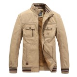 Mens Winter Thick Fleece Warm Cotton Multi Pockets Stand Collar Jacket