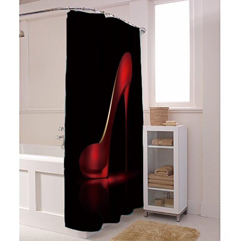 High Red Heels Black Waterproof Bathroom Shower Curtain Liner Polyester Fabric Bathroom Curtain & 12 Hooks