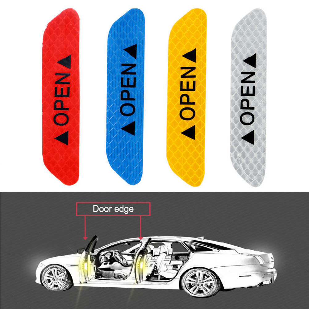 4Pcs Universal Car Door Open Sticker Reflective Tape Safety Warning Decal MA 