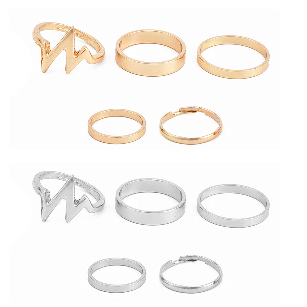 5 Pcs/Set Simple Geometric Joint Knuckle Rings Gold Silver Rings Women's Fashion Jewelry Gift