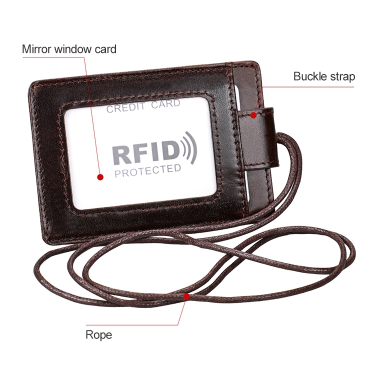 KB153 Antimagnetic RFID Leather Card Holder ID Card Badge with Lanyard (Black)