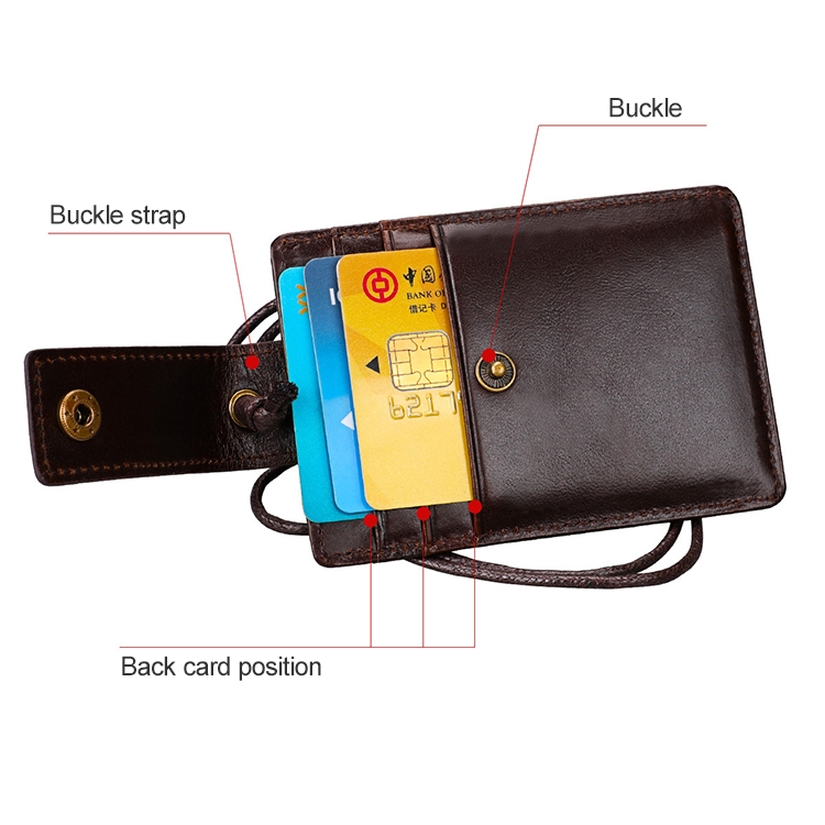 KB153 Antimagnetic RFID Leather Card Holder ID Card Badge with Lanyard (Coffee)