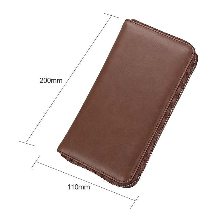 KB161 Antimagnetic RFID Long Zipper Leather Wallet Large-capacity Card Holder (Coffee)