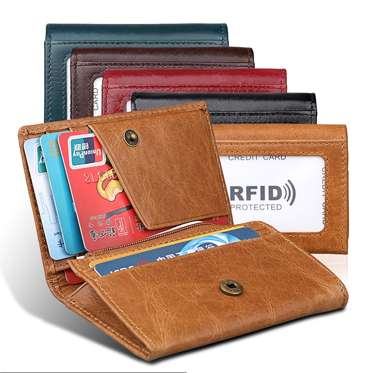 KB171 Antimagnetic RFID Crazy Horse Texture Leather Card Holder Wallet for Men and Women (Coffee)