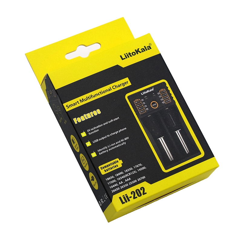 LiitoKala lii-202 USB Output Intelligent Battery Charger for Li-ion IMR 18650, 18490, 18350, 17670, 17500, 16340 (RCR123), 14500, 10440
