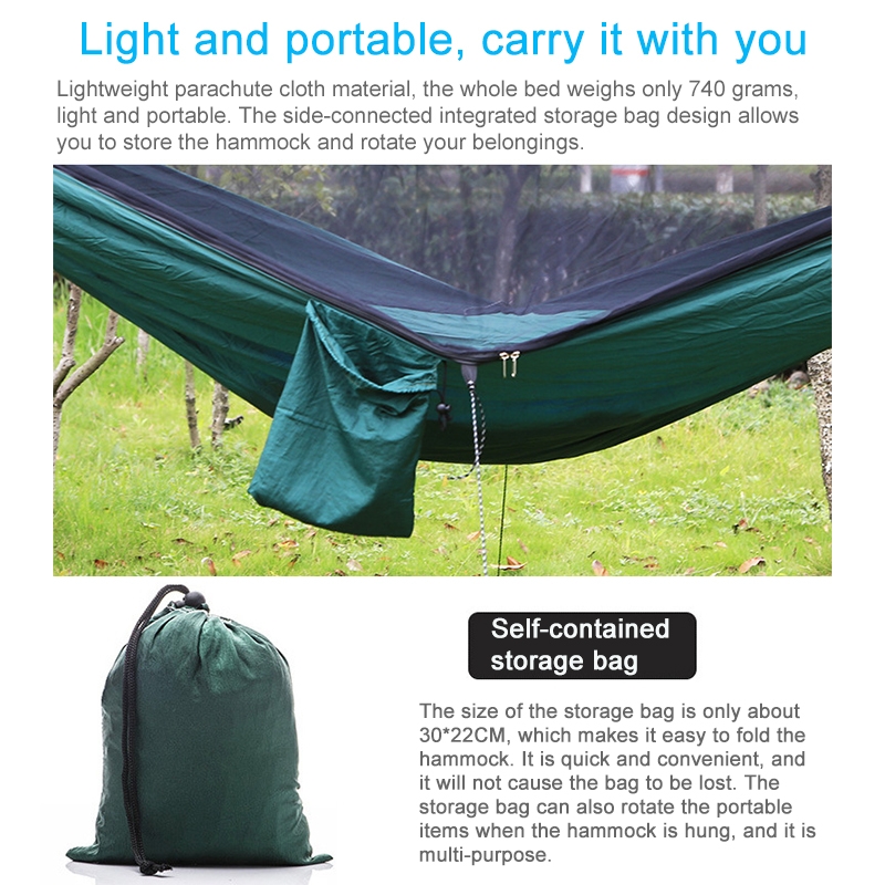 Portable Outdoor Parachute Hammock with Mosquito Nets (Black)