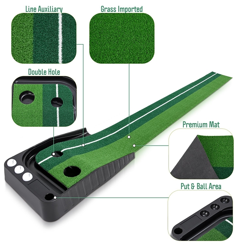 PGM Golf Mini Putting Mat Push Rod Trainer 2.5m, without Auto Ball Return Fairway (Green)