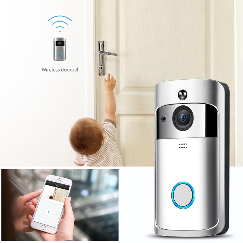 M4 720P Smart WIFI Ultra Low Power Video PIR Visual Doorbell with 3 Battery Slots, Support Mobile Phone Remote Monitoring & Night Vision & 166 Degree Wide-angle Camera Lens (Silver)