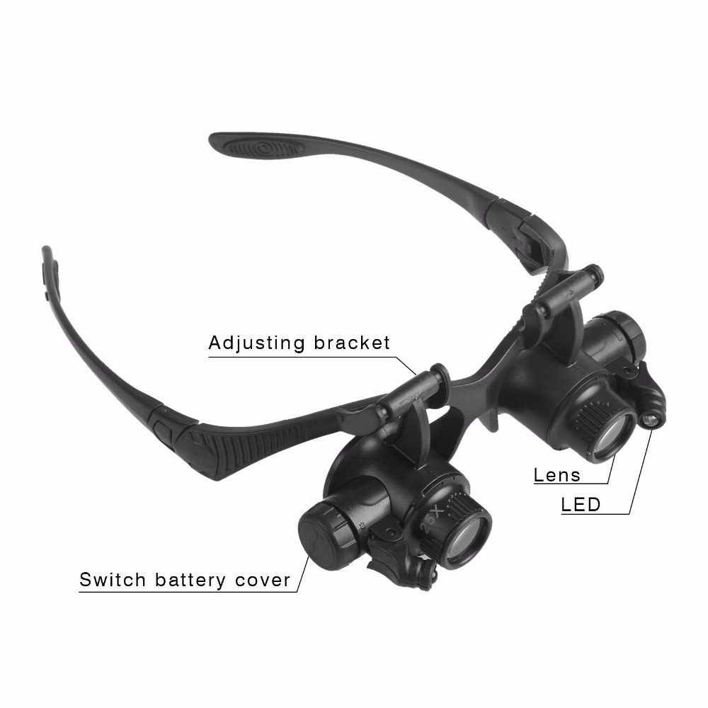 YWXLight Headband Eyewear Magnifier Loupe Jeweler Magnifying Glasses Tool Set with LED Light