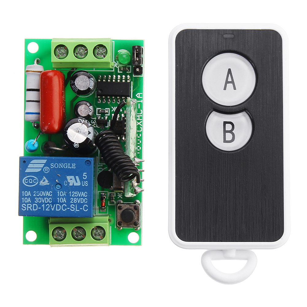 433MHz AC220V 1 Channel Wireless Remote Control Switch Module Learning Code 1CH Relay Module with Waterproof 2 Key Transmitter