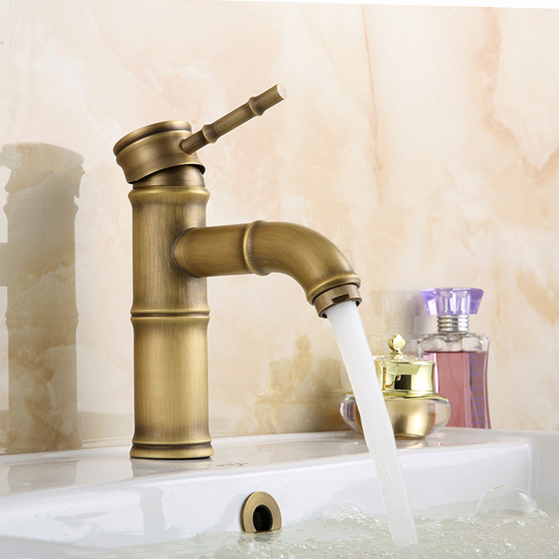 2PCS Antique Brass Bathroom Faucet Wall Mount Mixer Single Handle Basin Sink Tap 