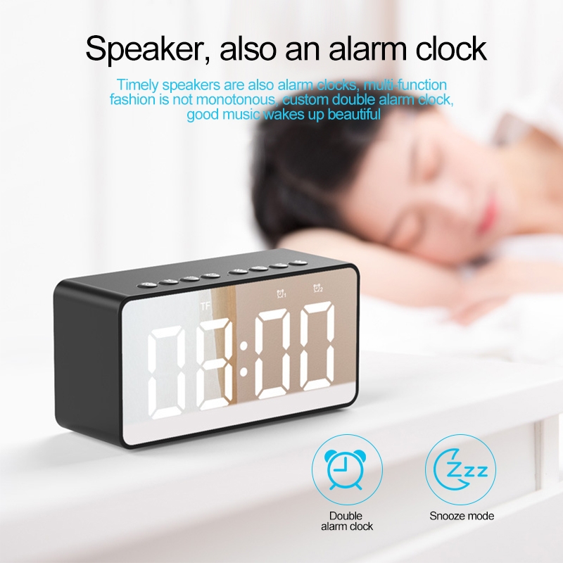 AEC BT506 Speaker With Wirror, LED Clock Display, Dual Alarm Clock,Snooze, HD hands-free Calling, HiFi Stereo. (Black)