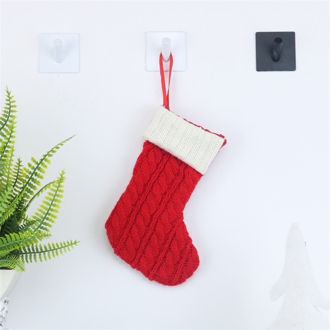 2 PCS CX20220 Christmas Wool Knitting Sock Gift Bag Christmas Tree Pendant Decoration (Red)