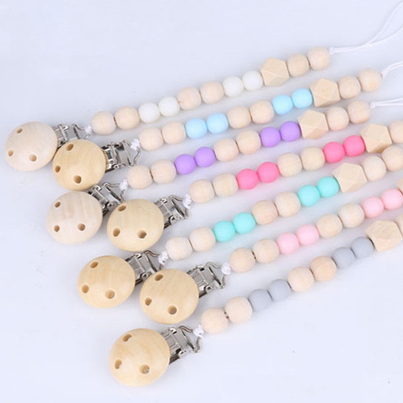 Baby Pacifier Clip Chain Wooden Holder Leash Strap Nipple Holder For Infant-Feed 