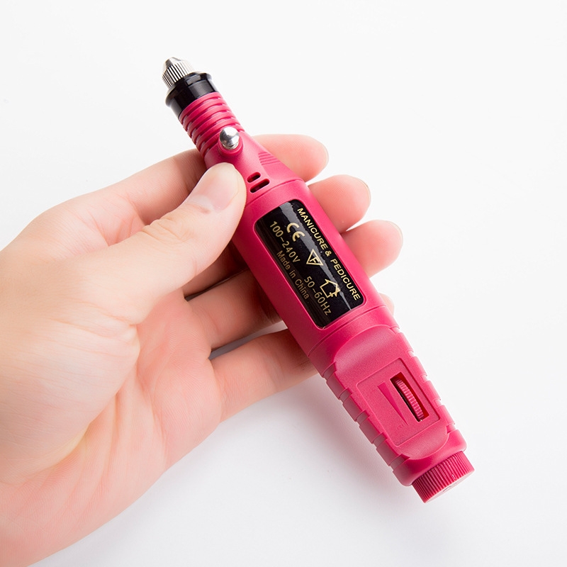 1 Set Power Professional Electric Manicure Machine Pen Pedicure Nail File Nail Tools 6 bits Drill Nail Drill Machine (EU Rose Red)