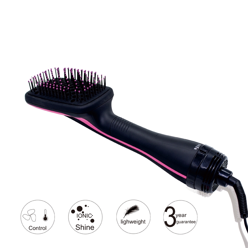 Professional Multi Function Electric Hair Blow Brush Hot Air Hair Curls Comb Salon Hair Styler, Plug standard: EU (Rose Red)