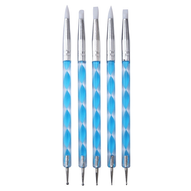 3 Pairs Nail Pen 5 Spiral Rod Silicone Pen Point Drill Pen Double Head Nail Pen Nail Tool (Blue)