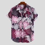 Men Animal Floral Print Short Sleeve Relaxed Revere Shirts