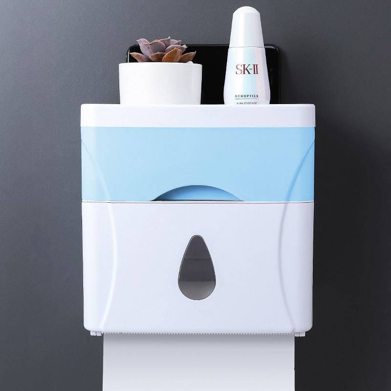 Plastic Tissue Box Storage Case Toilet Paper Roll Holder Phone Cup Rack Shelf Wall Mount
