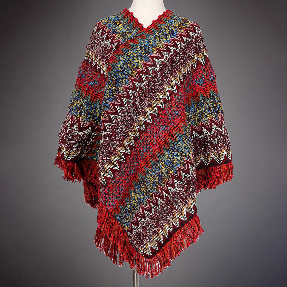 Women's Vintage Scarves & Shawl Color-Block Buttoned Crochet Wrap Pattern