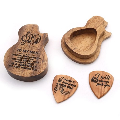 Wooden Guitar Pick Box Holder Collector with 2 PCS Wood Picks Guitar Picks Guitar Accessories