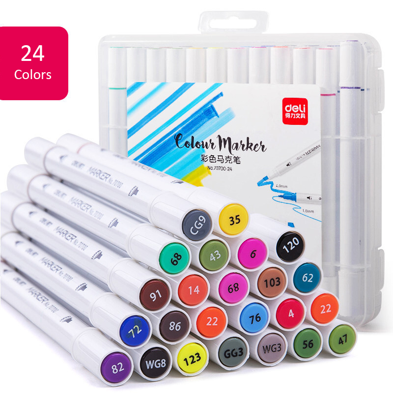 XIAOMI Ecosystem Deli 70700 1Pcs 12/24 Colors Marker Pens Set Double-headed Marker Pen Hand-painting Artist Marker Pens Gifts for Kids Children