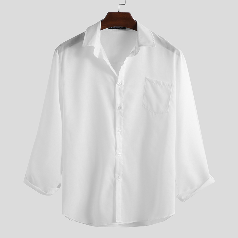 Men's Casual Long Sleeve Shirt Collar Neck Button Casual Formal Office Tees Tops