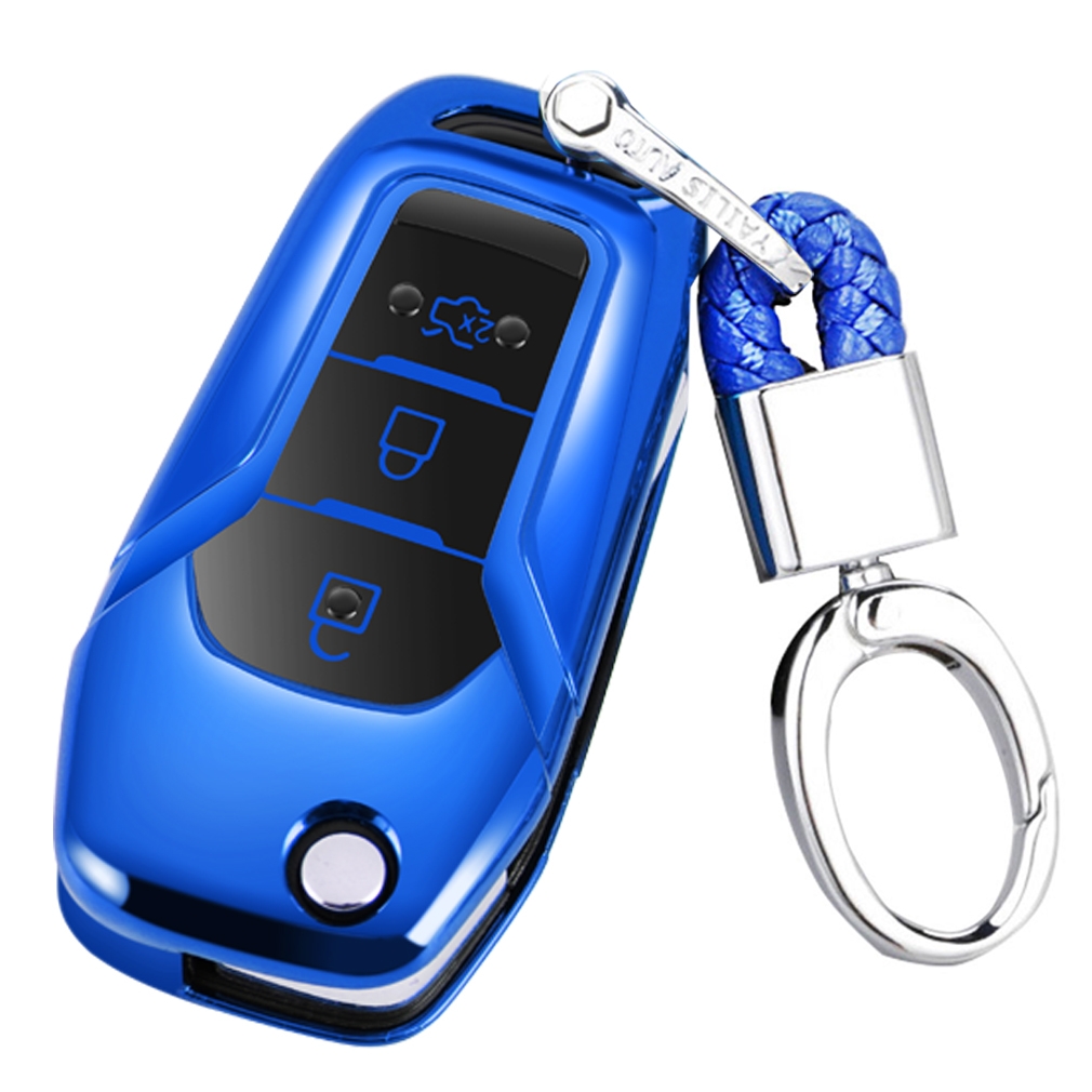 TPU One-piece Electroplating Opening Full Coverage Car Key Case with Key Ring for Ford Edge / ESCORT / KUGA / Mondeo / EcoSport / FOCUS (Blue)
