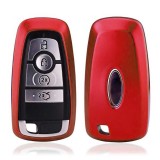 Electroplating TPU Single-shell Car Key Case with Key Ring for Ford New Mondeo / New Explorer / New Edge (Red)