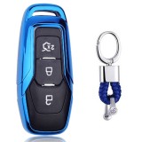 Electroplating TPU Single-shell Car Key Case with Key Ring for Ford FOCUS / Edge / Mondeo / EcoSport / ESCORT (Blue)