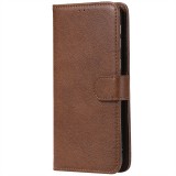 For Galaxy M20 Solid Color Horizontal Flip Protective Case with Holder & Card Slots & Wallet & Photo Frame & Lanyard (Brown)