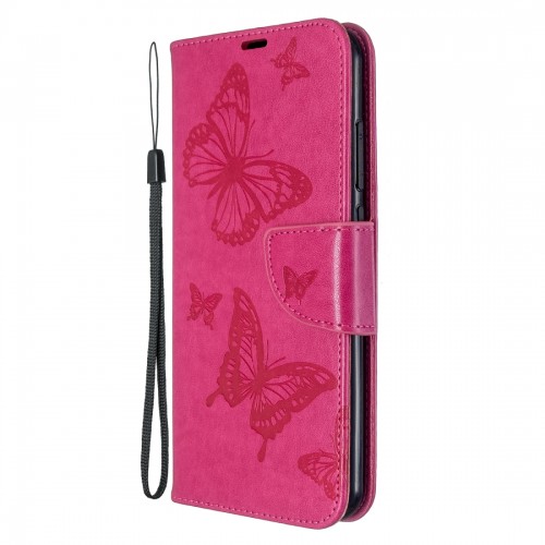 For Xiaomi Redmi Note 8T Embossing Two Butterflies Pattern Horizontal Flip PU Leather Case with Holder & Card Slot & Wallet & Lanyard (Rose Red)