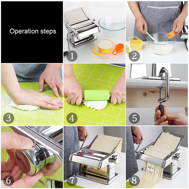 QF150 Household Kitchen Split Type Stainless Steel Manual Pressing Machine Pasta Machine (Silver)
