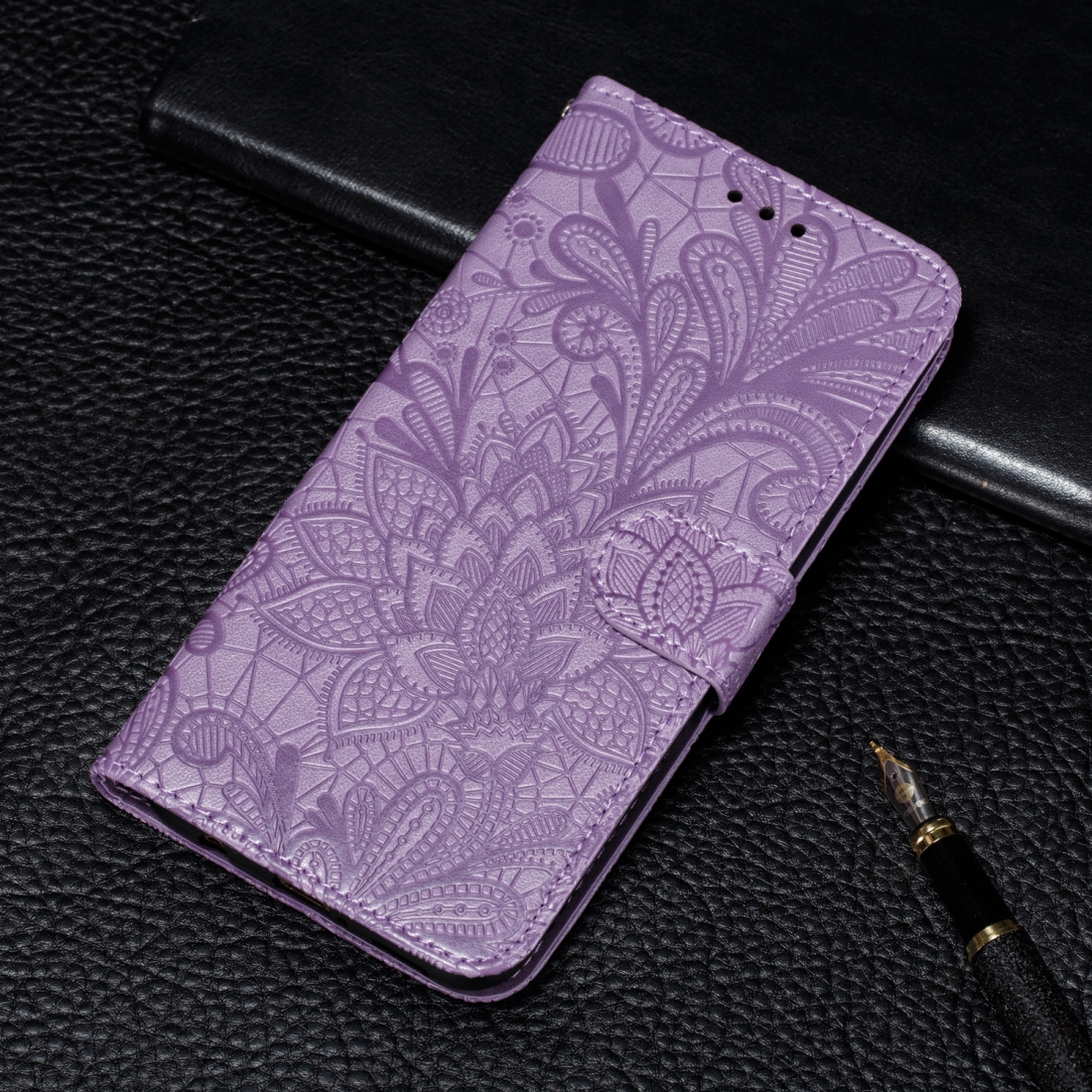 For Nokia 9.1 & Nokia 9 Pure View Lace Flower Embossing Pattern Horizontal Flip Leather Case with Holder & Card Slots & Wallet & Photo Frame & Lanyard (Purple)