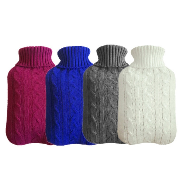 Hot Water Bottle Solid Color Knitting Cover (Without Hot Water Bottle) Water-filled Hot Water Soft Knitting Bottle Velvet Bag (Pink)