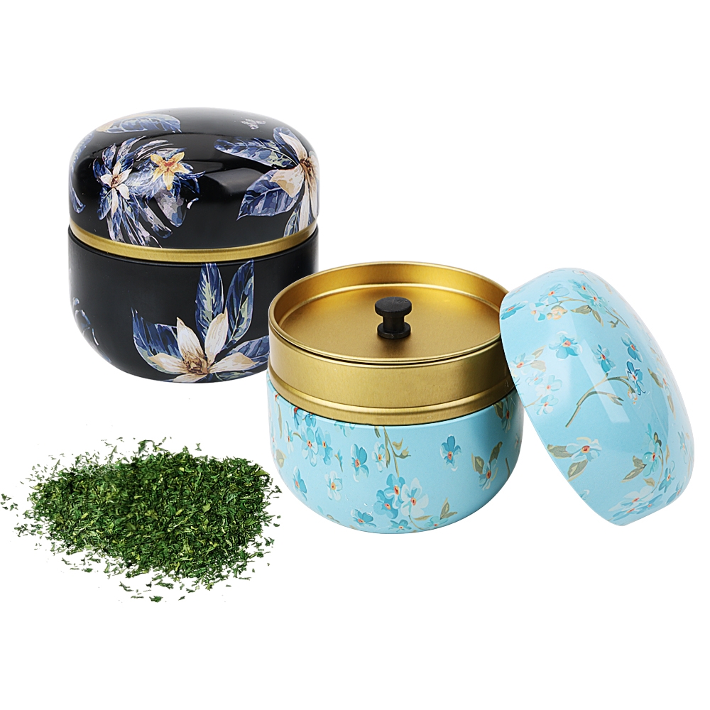 HOOMIN Tea Box Tea Jar Storage Holder Tea Caddies Matcha Container Mini Coffee Powder Organizer Cans Multifunction Round Metal, Color: Cherry color