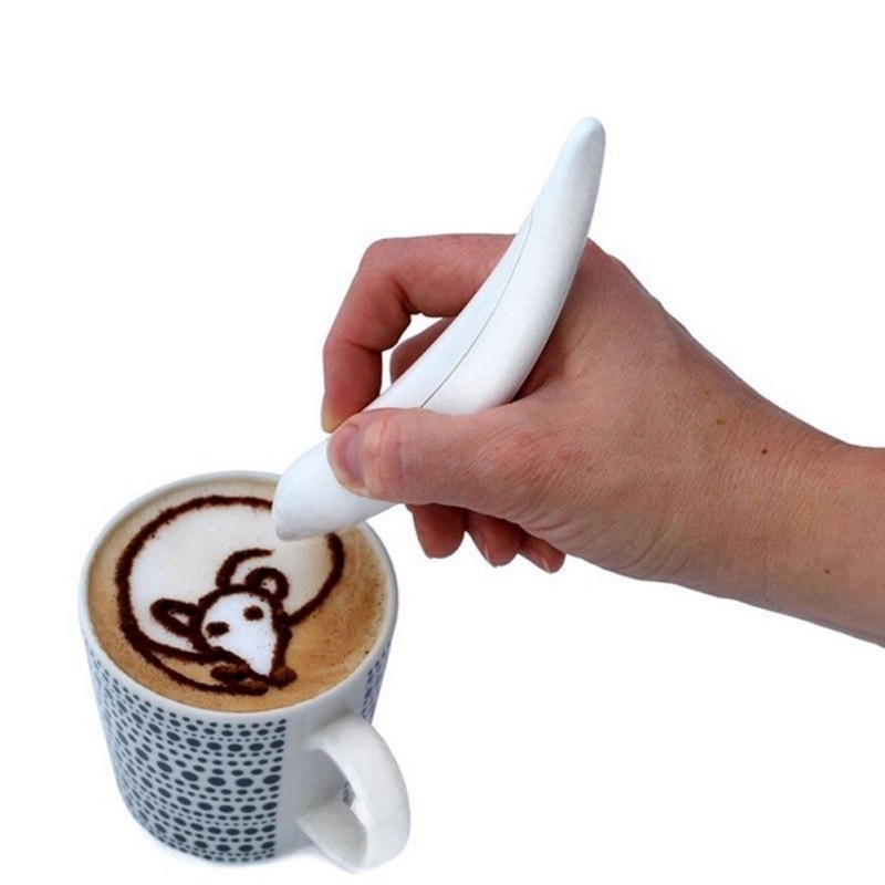 New Electric Latte Art Pen For Coffee Cake Pen For Spice Cake Decorating Pen Coffee Carving Pen Baking Pastry Tools (White)