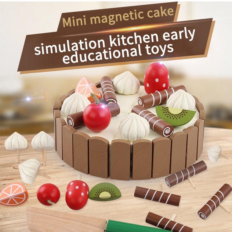 Wooden Kitchen Toys Pretend Play Cutting Cake Model Food Toys for Kids
