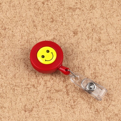 2 PCS ID Easy-to-pull Buckle Smiling Face Holder Name Tag Card Key Badge Retractable Holder Belt Clips (Red)