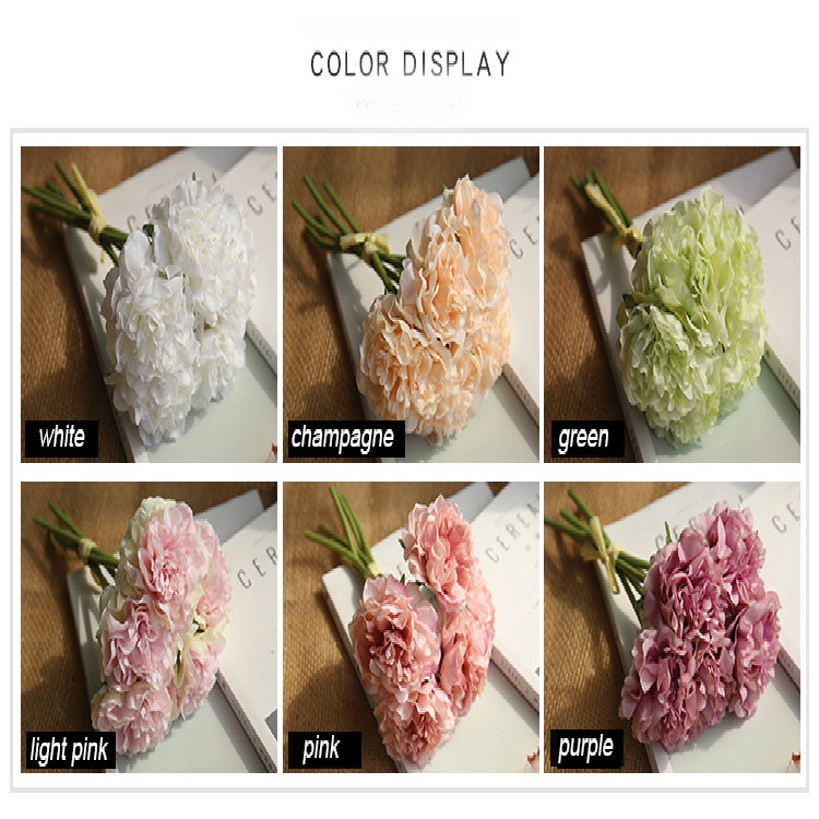5 Heads Fake Flowers Artificial Flowers Peony Bouquet for Wedding and Home Decoration (White)
