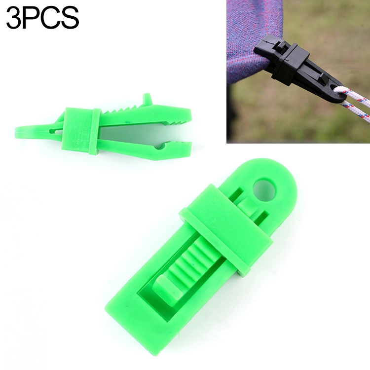 3 PCS Tents Wind Rope Clamp Awnings Outdoor Camping Plastic Clip Tents Accessories (Green)