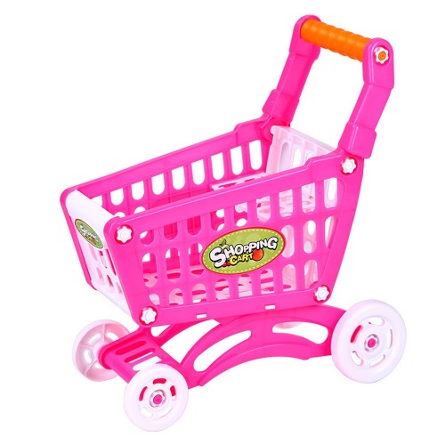 Children Toy Hand Push Plastic Simulation Mini Supermarket Shopping Cart Baby Fun Toddler Stroller (Pink)