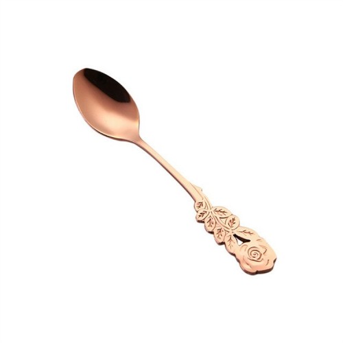 Small Mini Stainless Steel Rose Flower Coffee Spoon Strring Spoon Teaspoon Tea Spoon Dessert Spoon Long Handle Tableware (Rose Gold)