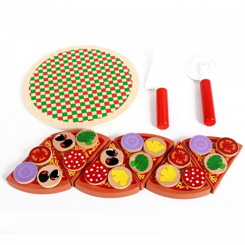 Wooden Pizza Toys Food Cooking Simulation Tableware Children Kitchen Pretend Play Toy