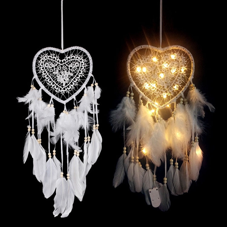 Creative Hand-Woven Crafts Dream Catcher Home Car Wall Hanging Decoration, Type: With Light (White)