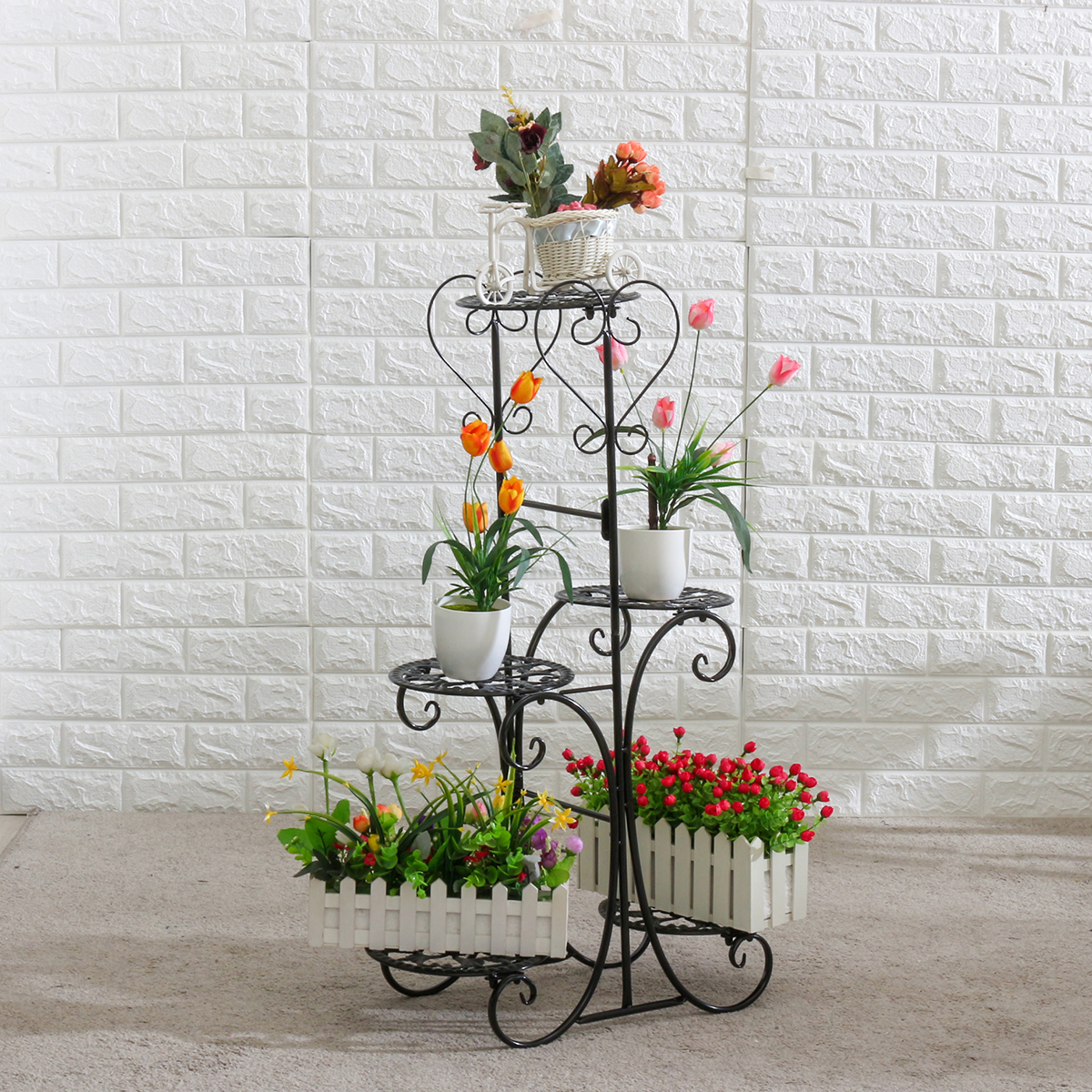 5 Tier Metal Plant Stand Flower Pot Holder Shelves Garden Home Indoor Outdoor Rotary Display Stand