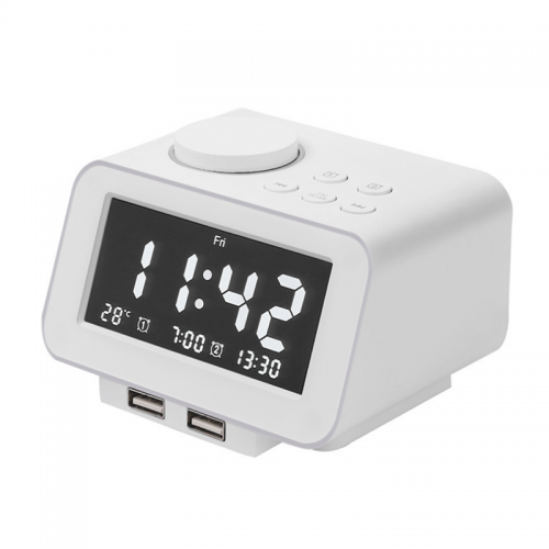 Multifunction Digital Electronic Alarm Clock Real-time Temperature FM Radio Snooze Mode with Dual USB Port